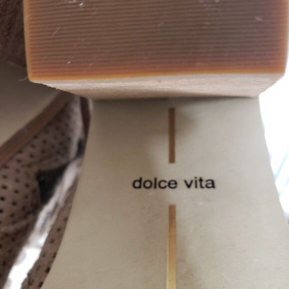 Dolce Vita Boots Womens 6.5 Tan Suede Peep Toe Perforated Block Zip Cutout Lace - Picture 5 of 7